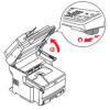 2.Pull lever (a) towards you (ensure the OKI ES8460 document feeder is shut, down) firmly to release the scanner lock and then raise gently in the direction of arrow (b).